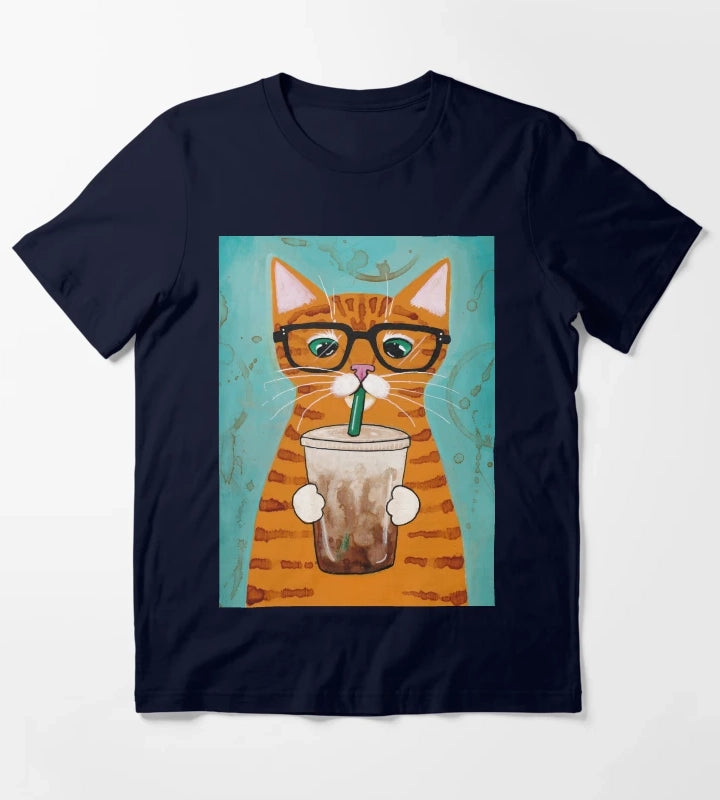 Iced Coffee Cat T-Shirt Navy
