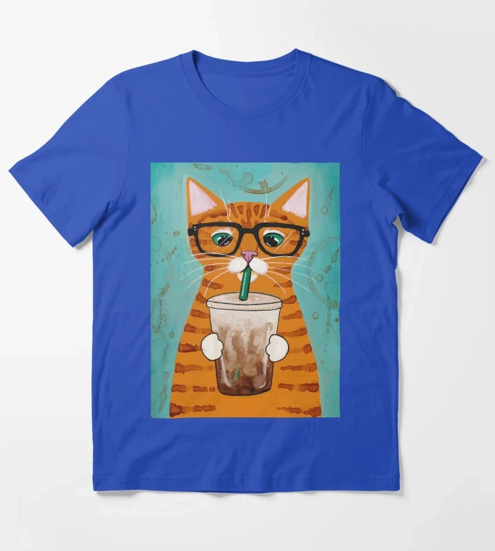 Iced Coffee Cat T-Shirt Blue