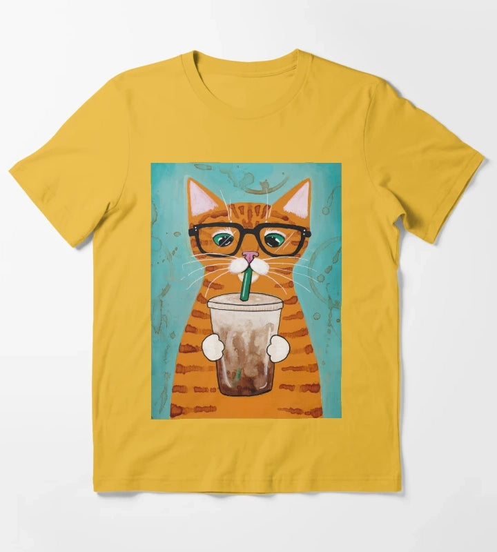 Iced Coffee Cat T-Shirt Yellow