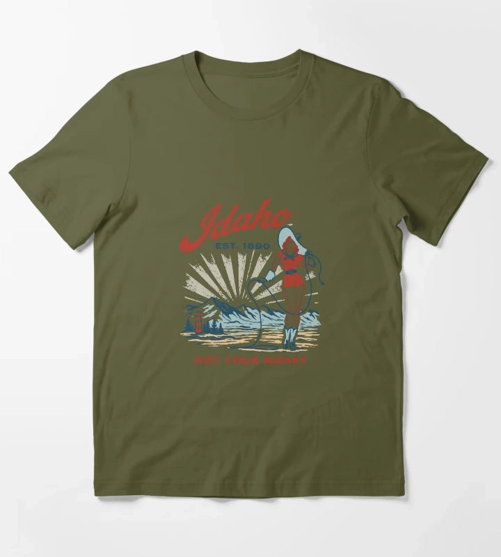 Idaho Retro Cowgirl TShirt T-Shirt Olive Green