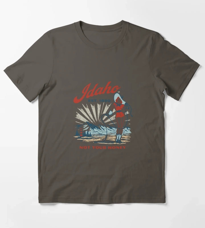 Idaho Retro Cowgirl TShirt T-Shirt Dark Grey