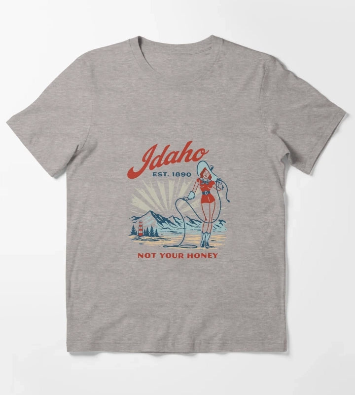 Idaho Retro Cowgirl TShirt T-Shirt Heather Grey
