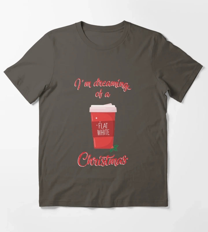 Im Dreaming of a Flat White Christmas Funny Coffee Lover Pun T-Shirt Dark Grey