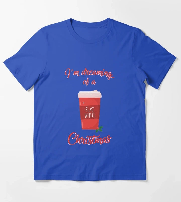 Im Dreaming of a Flat White Christmas Funny Coffee Lover Pun T-Shirt Blue