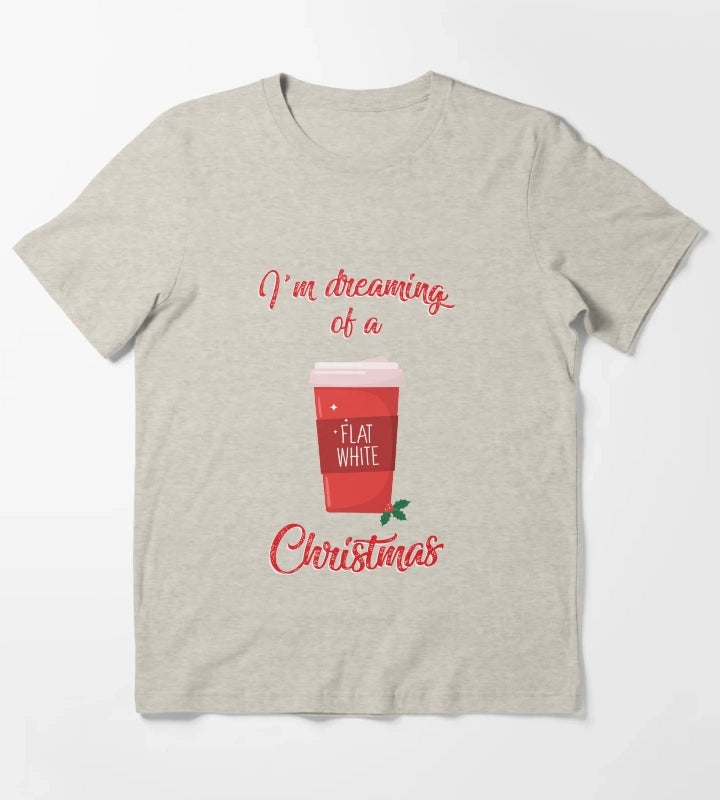 Im Dreaming of a Flat White Christmas Funny Coffee Lover Pun T-Shirt Cream