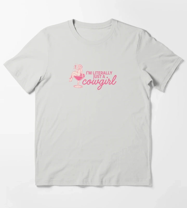 Im Literally Just a Cowgirl Pink Western Cowgirl Cocktail Aesthetic Design T-Shirt Light Grey