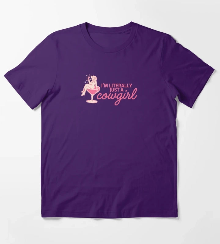 Im Literally Just a Cowgirl Pink Western Cowgirl Cocktail Aesthetic Design T-Shirt Purple