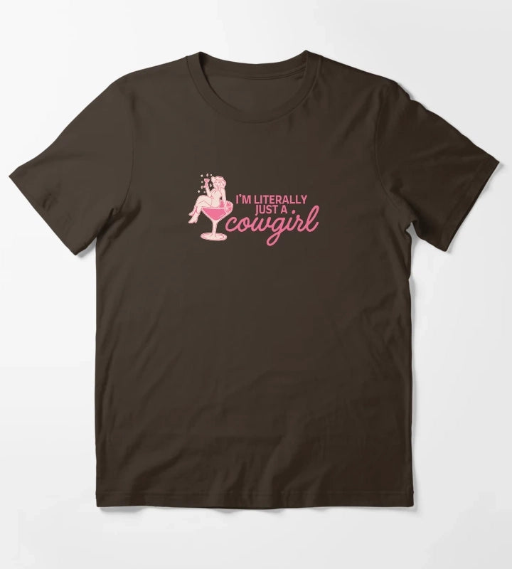 Im Literally Just a Cowgirl Pink Western Cowgirl Cocktail Aesthetic Design T-Shirt Brown