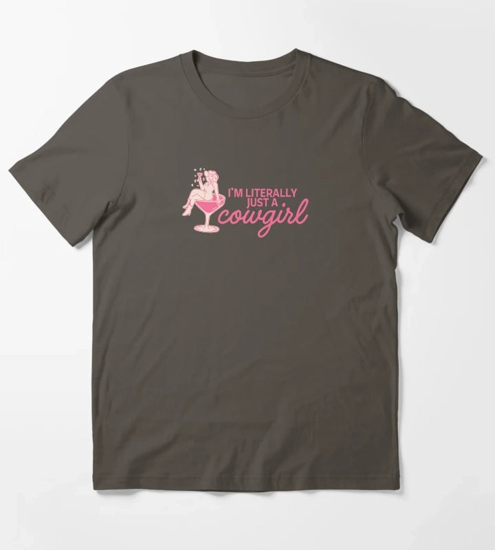 Im Literally Just a Cowgirl Pink Western Cowgirl Cocktail Aesthetic Design T-Shirt Dark Grey