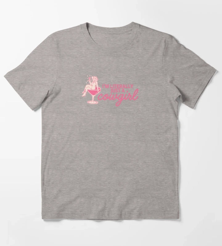 Im Literally Just a Cowgirl Pink Western Cowgirl Cocktail Aesthetic Design T-Shirt Heather Grey