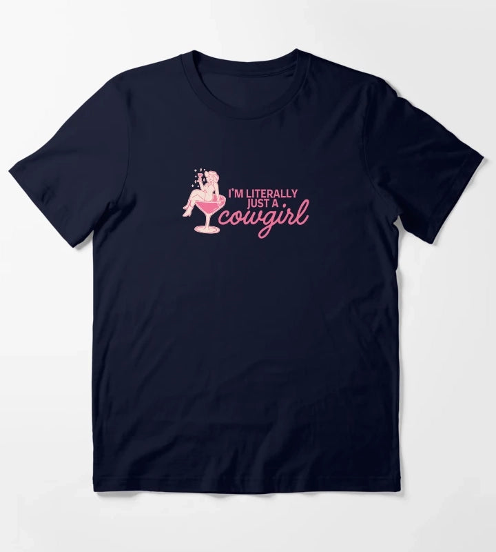 Im Literally Just a Cowgirl Pink Western Cowgirl Cocktail Aesthetic Design T-Shirt Navy