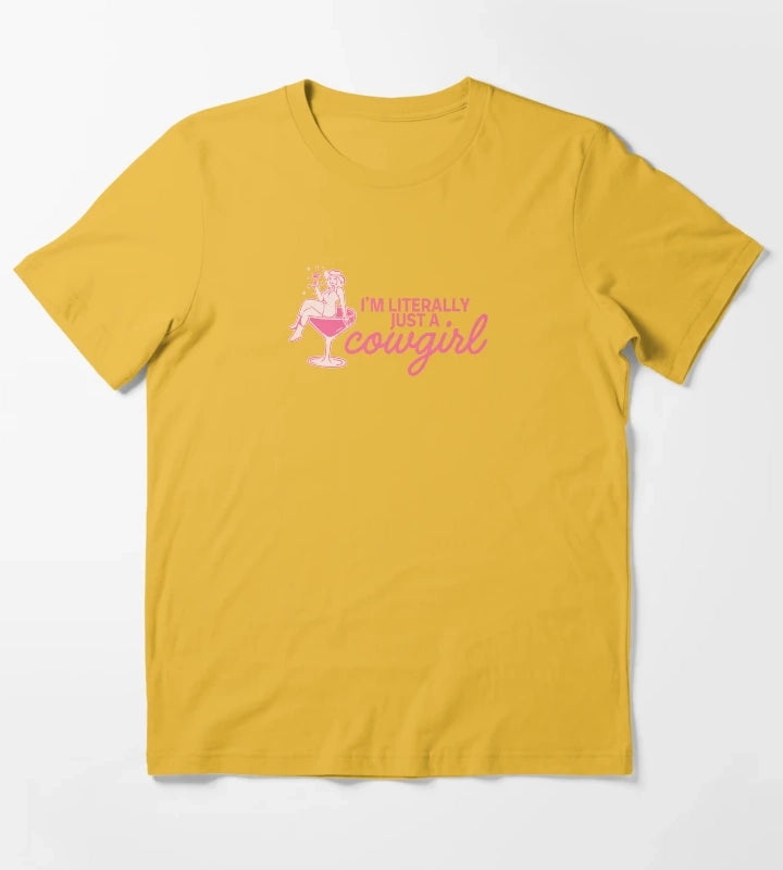 Im Literally Just a Cowgirl Pink Western Cowgirl Cocktail Aesthetic Design T-Shirt Yellow