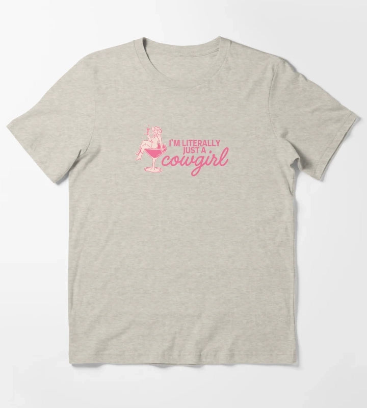 Im Literally Just a Cowgirl Pink Western Cowgirl Cocktail Aesthetic Design T-Shirt Cream