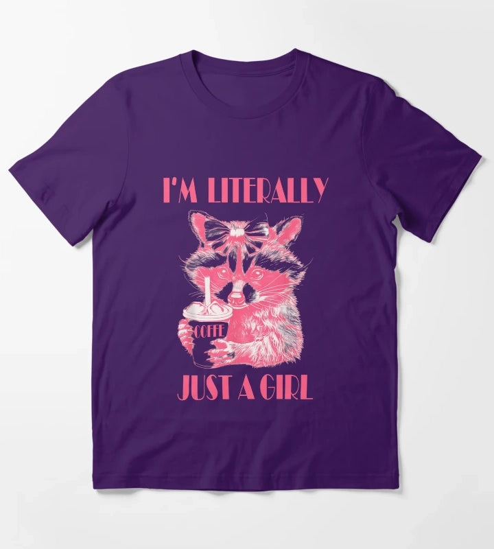 Im Literally Just a Girl coffee Funny Raccoon Cute For Women T-Shirt Purple