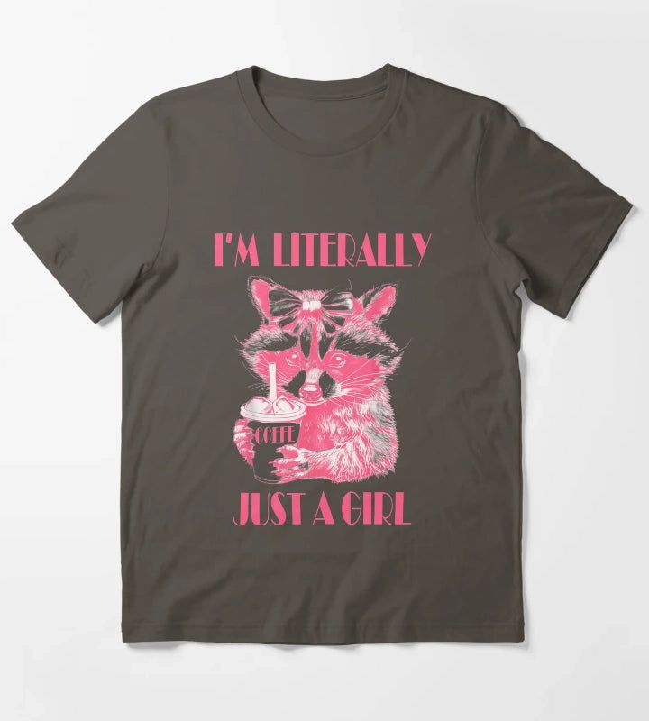 Im Literally Just a Girl coffee Funny Raccoon Cute For Women T-Shirt Dark Grey