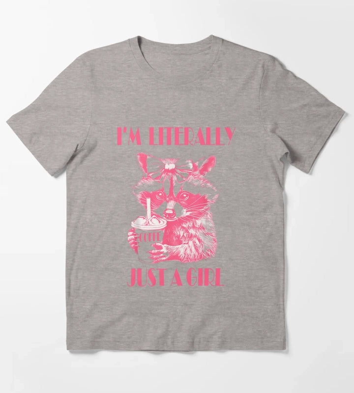 Im Literally Just a Girl coffee Funny Raccoon Cute For Women T-Shirt Heather Grey
