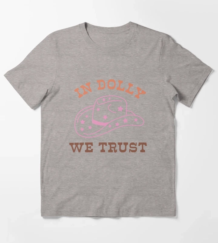 In Dolly We Trust Retro Cowgirl Hat Design T-Shirt Heather Grey