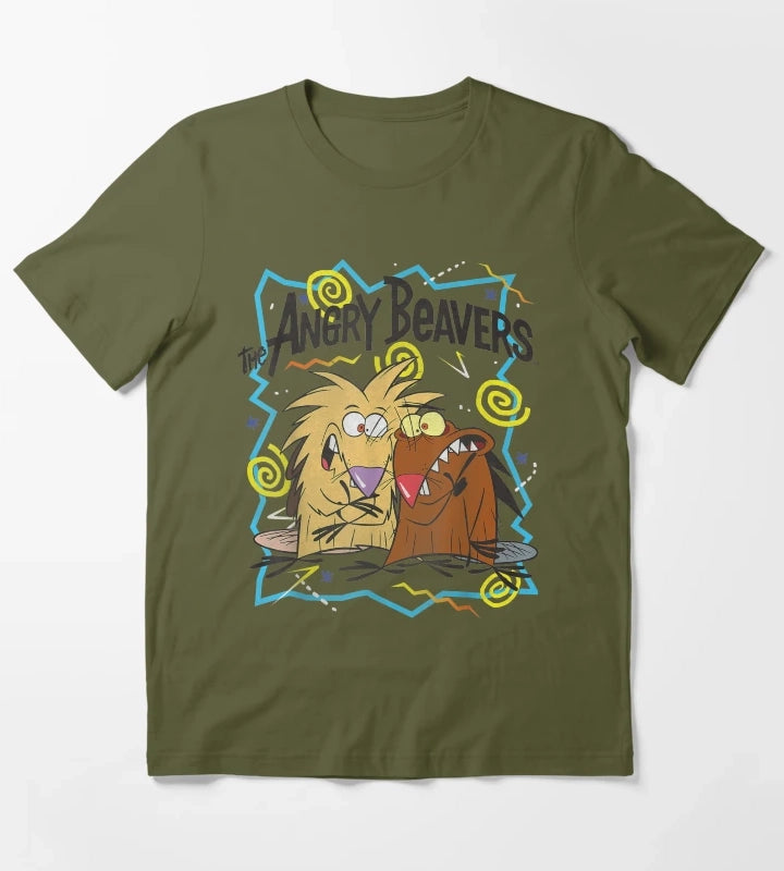 Insane Humorous Crazy Beavers T-Shirt Olive Green