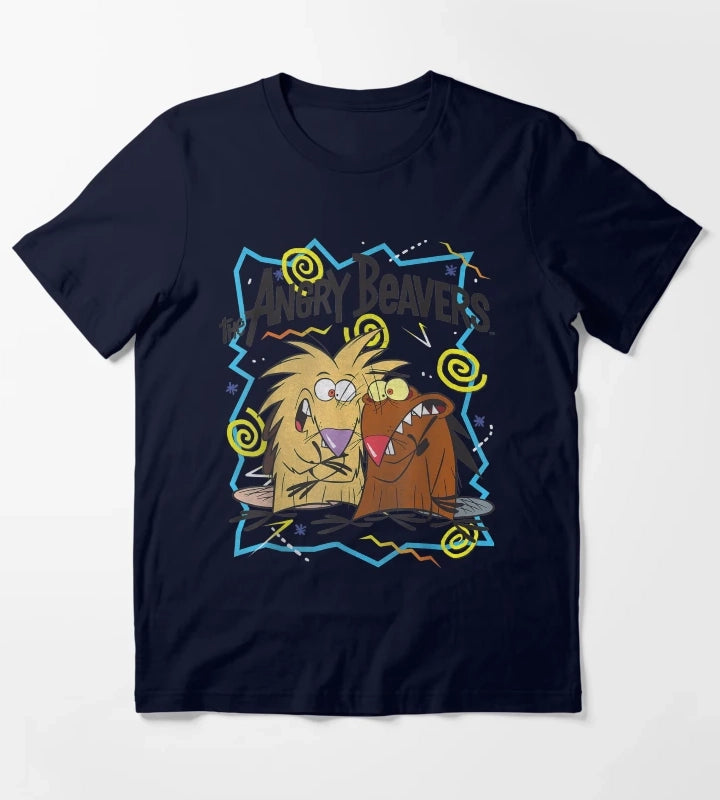 Insane Humorous Crazy Beavers T-Shirt Navy
