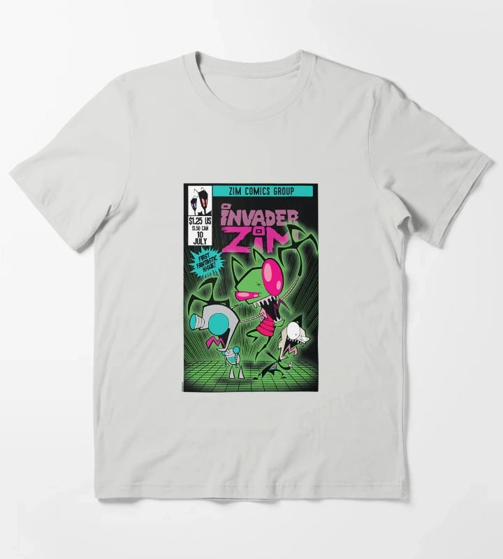 Invader Zim Comic Book Retro Cartoon Graphic Design T-Shirt Light Grey
