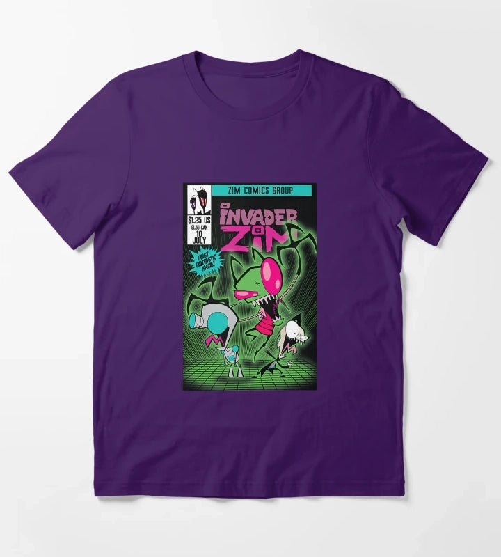 Invader Zim Comic Book Retro Cartoon Graphic Design T-Shirt Purple