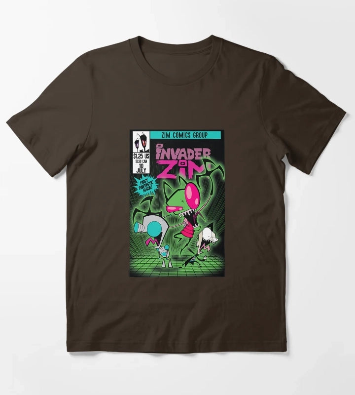 Invader Zim Comic Book Retro Cartoon Graphic Design T-Shirt Brown