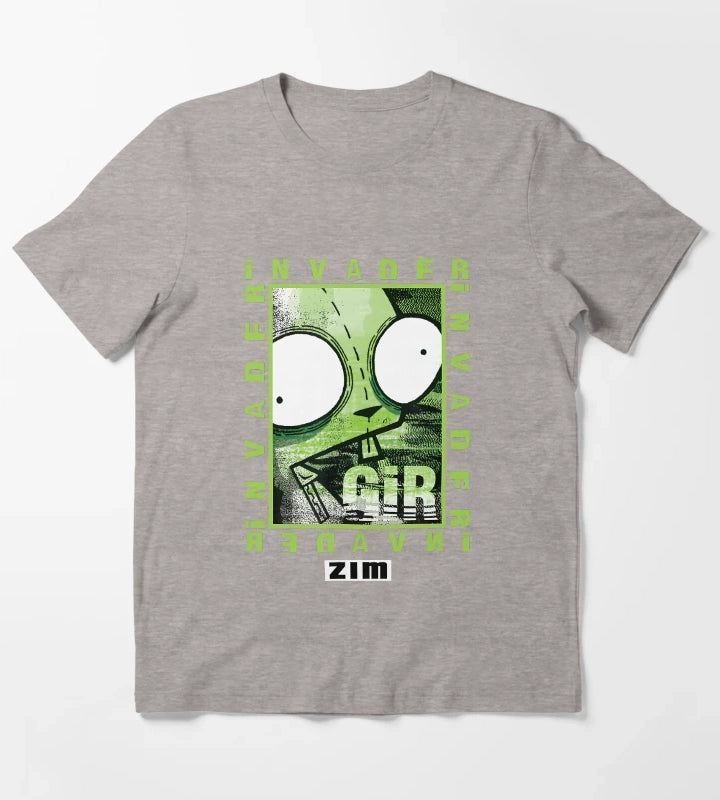 Invader Zim GIR Glitch Cartoon Graphic Design T-Shirt Heather Grey