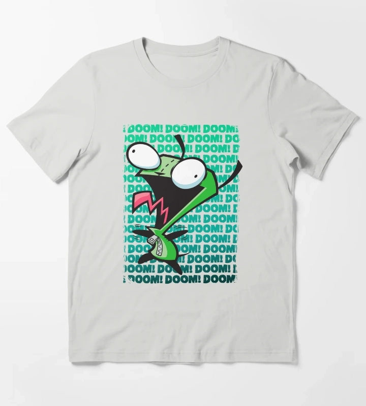 Invader Zim GIR Impending DOOM Logo Background T-Shirt Light Grey