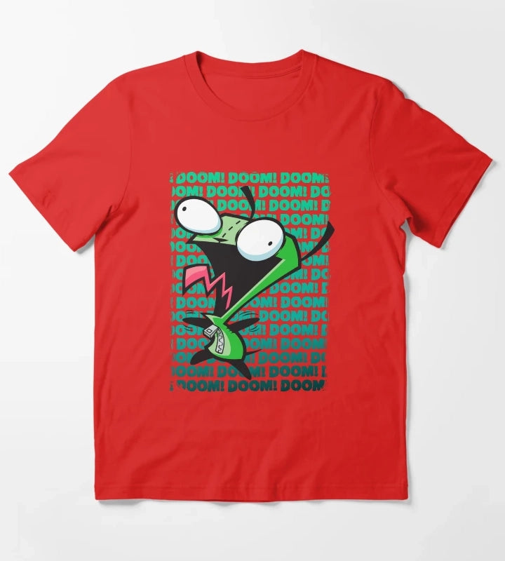 Invader Zim GIR Impending DOOM Logo Background T-Shirt Red