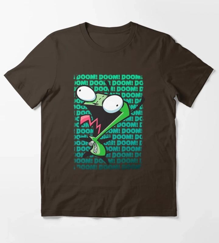 Invader Zim GIR Impending DOOM Logo Background T-Shirt Brown