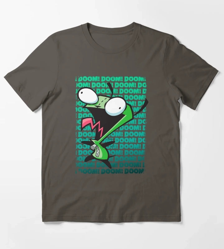 Invader Zim GIR Impending DOOM Logo Background T-Shirt Dark Grey