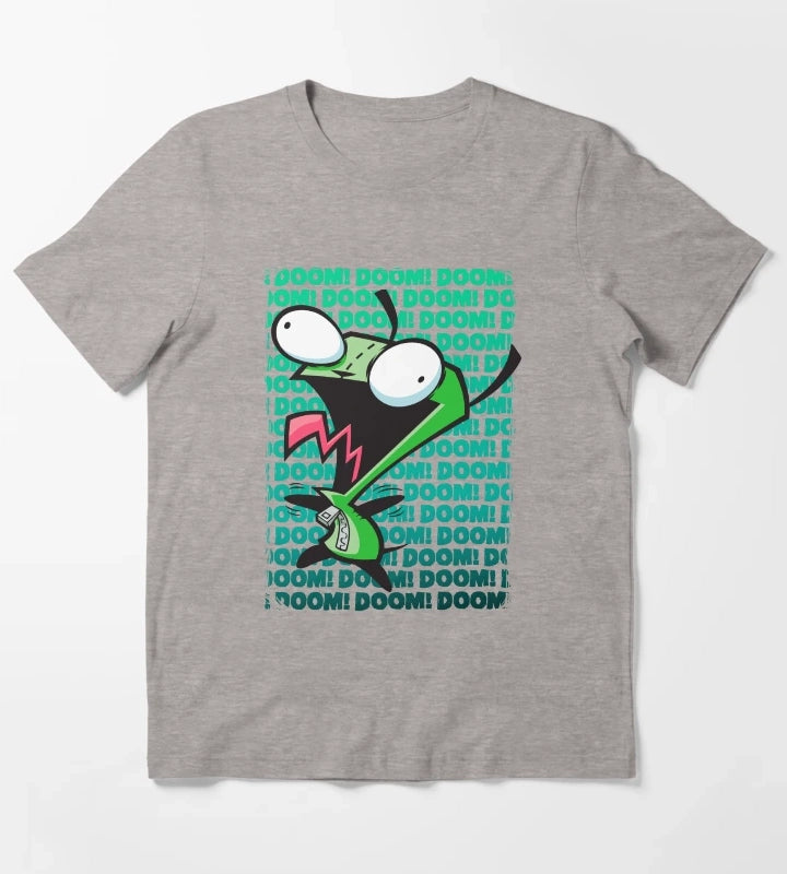 Invader Zim GIR Impending DOOM Logo Background T-Shirt Heather Grey