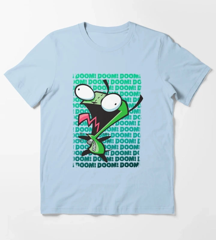 Invader Zim GIR Impending DOOM Logo Background T-Shirt Sky Blue