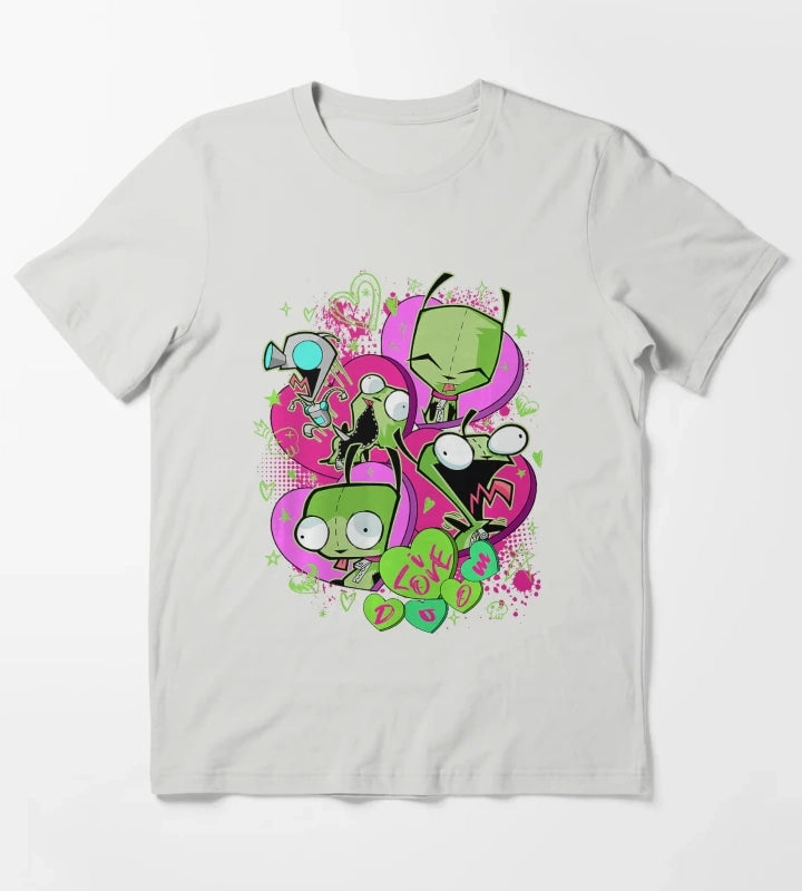 Invader Zim GIR Valentine Love Doom Cartoon Graphic Design T-Shirt Light Grey