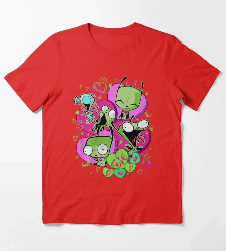 Invader Zim GIR Valentine Love Doom Cartoon Graphic Design T-Shirt Red