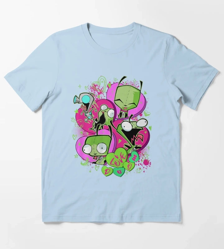 Invader Zim GIR Valentine Love Doom Cartoon Graphic Design T-Shirt Sky Blue