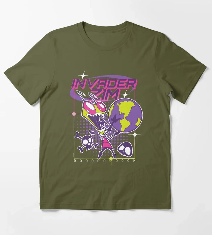 Invader Zim Retro Sci Fi Cartoon Graphic Design T-Shirt Olive Green