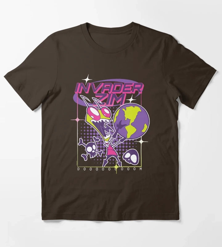 Invader Zim Retro Sci Fi Cartoon Graphic Design T-Shirt Brown