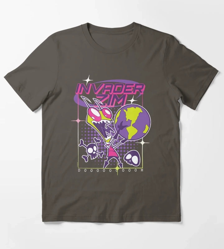 Invader Zim Retro Sci Fi Cartoon Graphic Design T-Shirt Dark Grey