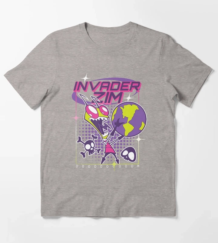 Invader Zim Retro Sci Fi Cartoon Graphic Design T-Shirt Heather Grey