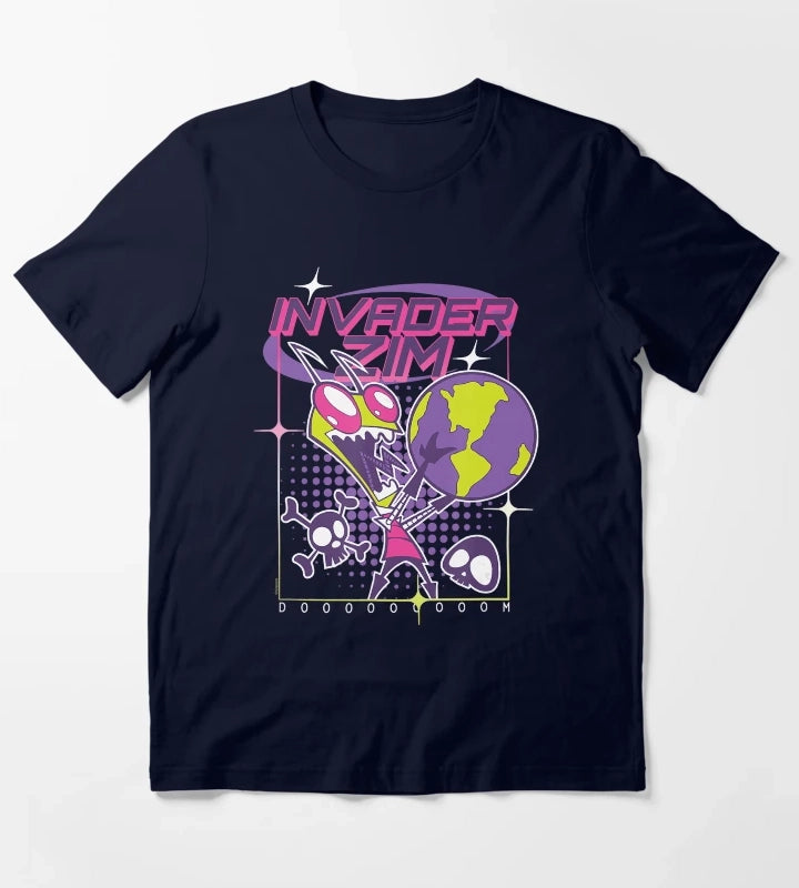 Invader Zim Retro Sci Fi Cartoon Graphic Design T-Shirt Navy