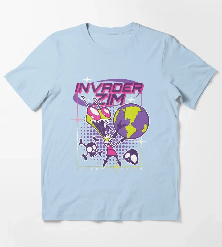 Invader Zim Retro Sci Fi Cartoon Graphic Design T-Shirt Sky Blue