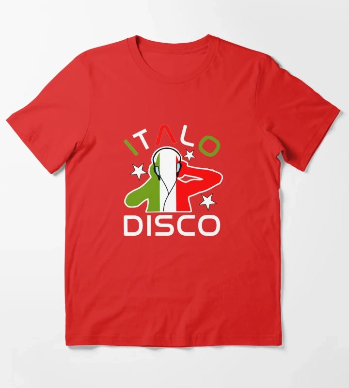 Italo Disco DJ Black T-Shirt Red