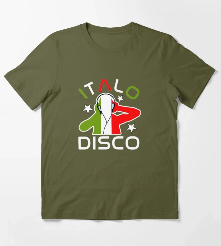 Italo Disco DJ Black T-Shirt Olive Green