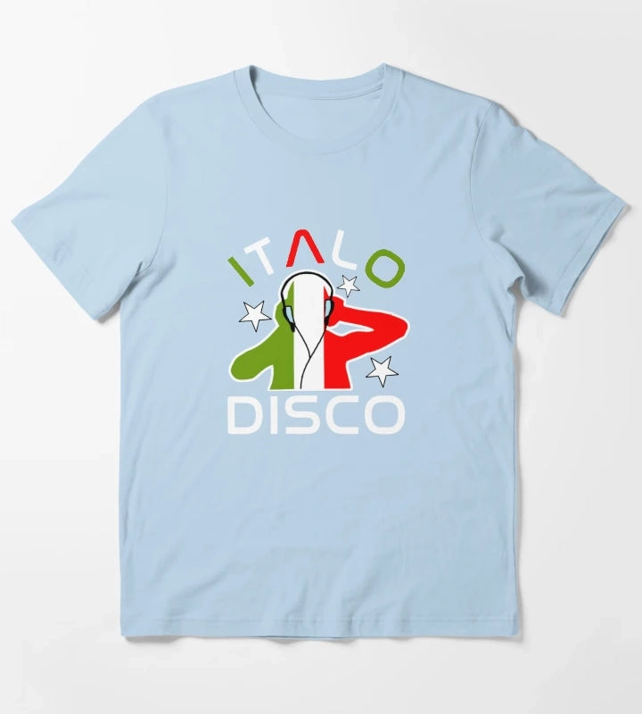 Italo Disco DJ Black T-Shirt Sky Blue