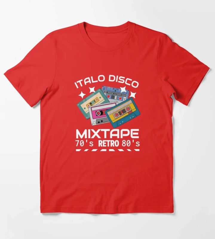 Italo Disco Mixtape Retro black T-Shirt Red