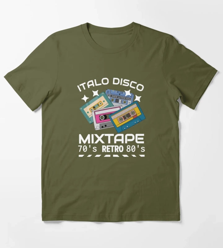 Italo Disco Mixtape Retro black T-Shirt Olive Green