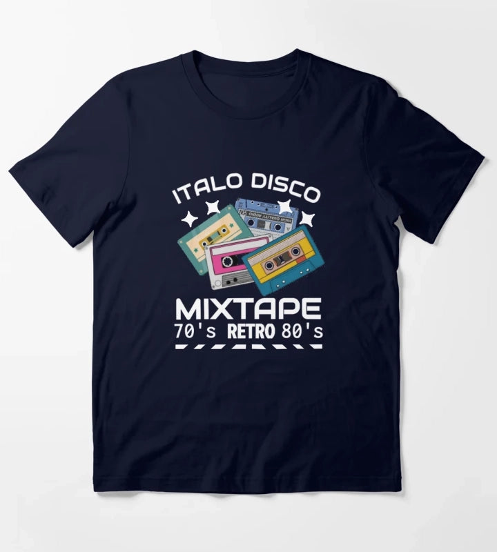 Italo Disco Mixtape Retro black T-Shirt Navy