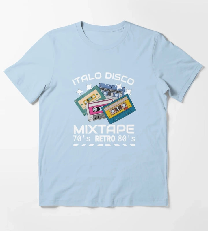Italo Disco Mixtape Retro black T-Shirt Sky Blue