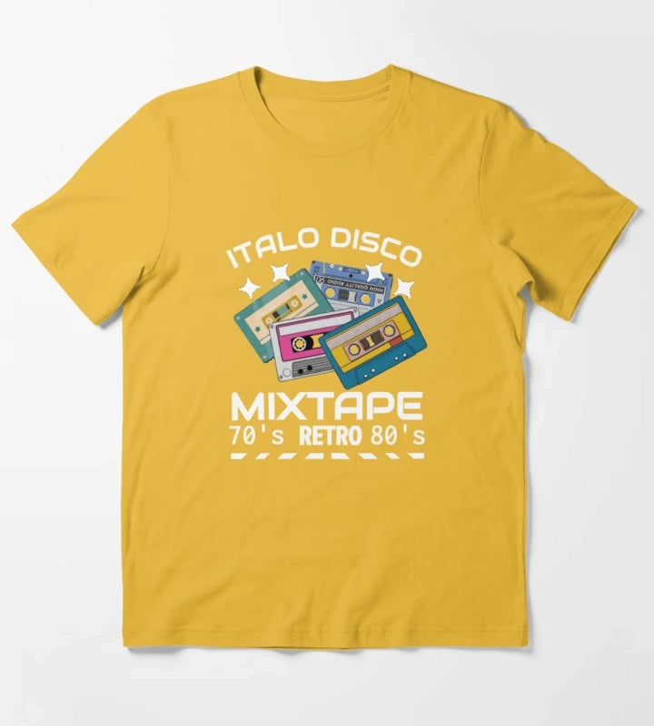 Italo Disco Mixtape Retro black T-Shirt Yellow